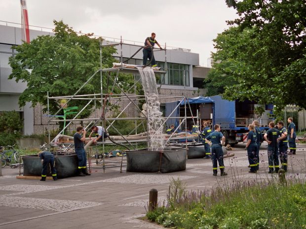 Urban camping waterfall